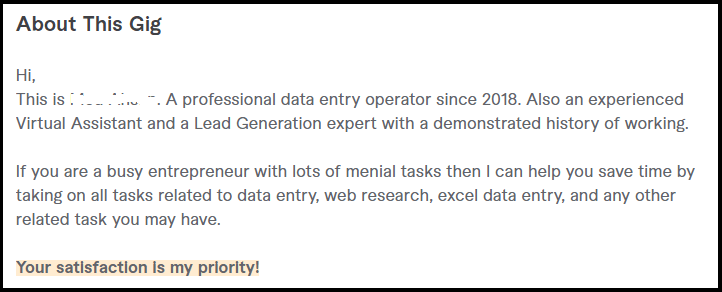 Fiverr Gig Description Samples for Data Entry