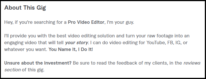 Fiverr Gig Description for Video Editing